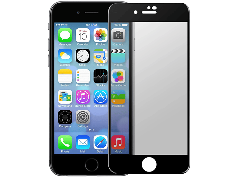 Gehärtetes 9H iPhone Apple Schwarz Glas-Folien(für Plus) Härtegrad, Glas mit AVIZAR Schutzfolie 8 Rand