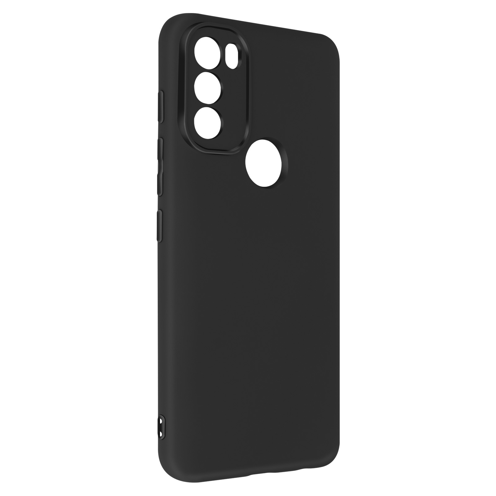 Custodia nera per telefono con fori per fotocamera.