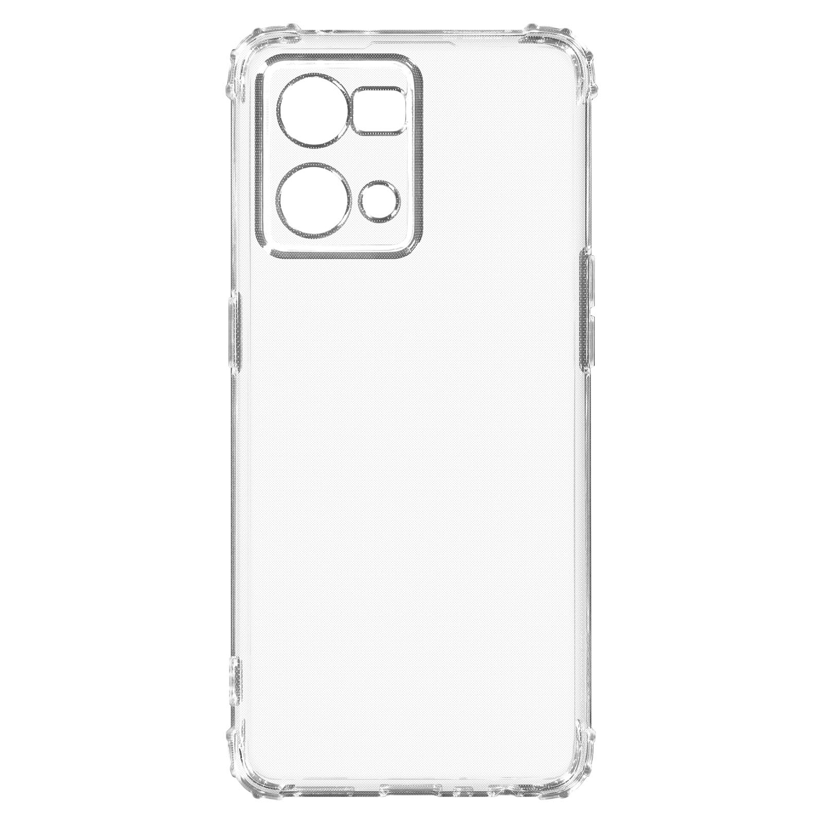 Una custodia trasparente per telefono. È trasparente, con un retro strutturato e ritagli per la fotocamera.