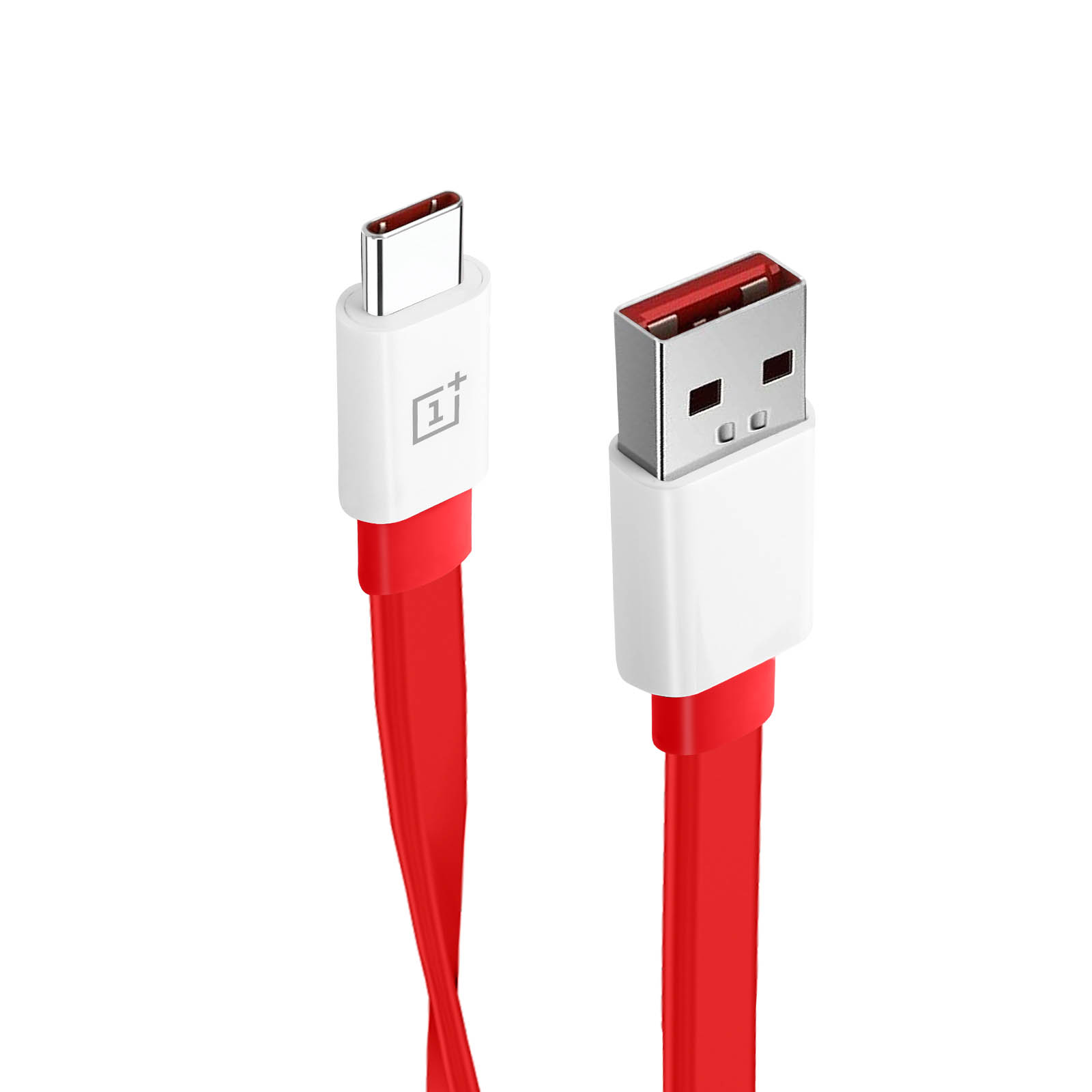 Czerwony i biały kabel USB-C.