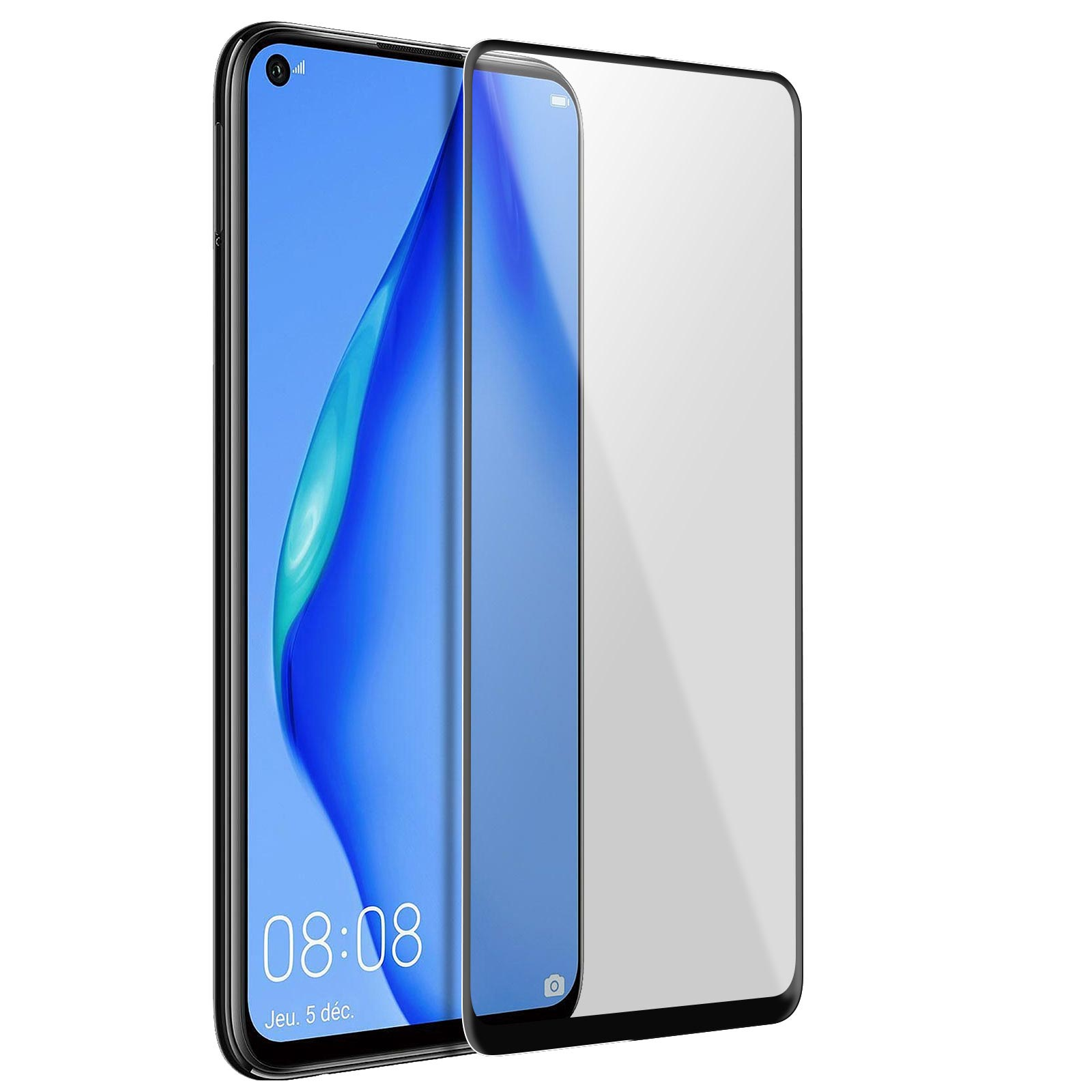 Uno smartphone con protezione schermo applicata. Lo schermo mostra l'ora. La protezione è trasparente.