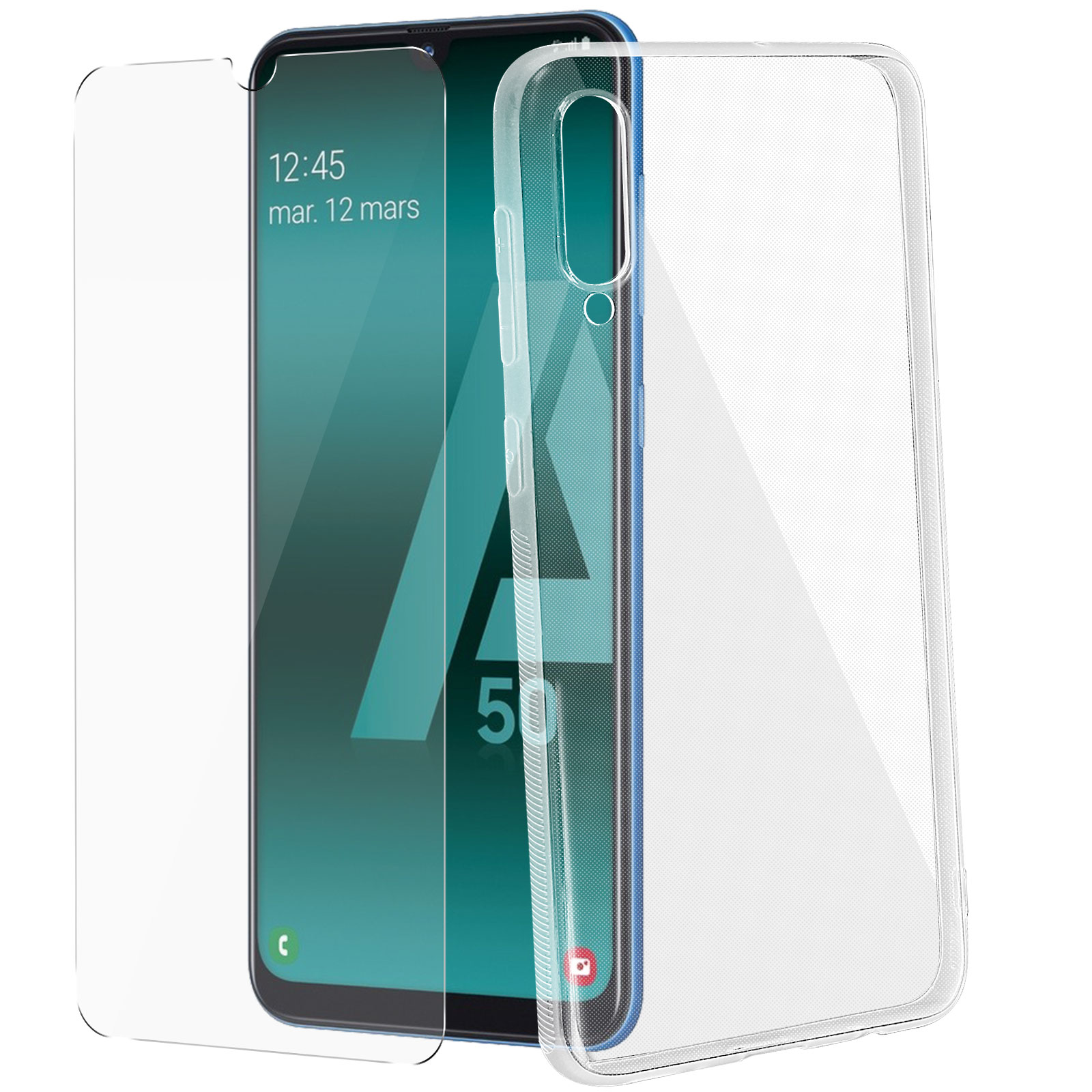 Ein Telefon mit Displayschutz und transparenter Hülle.