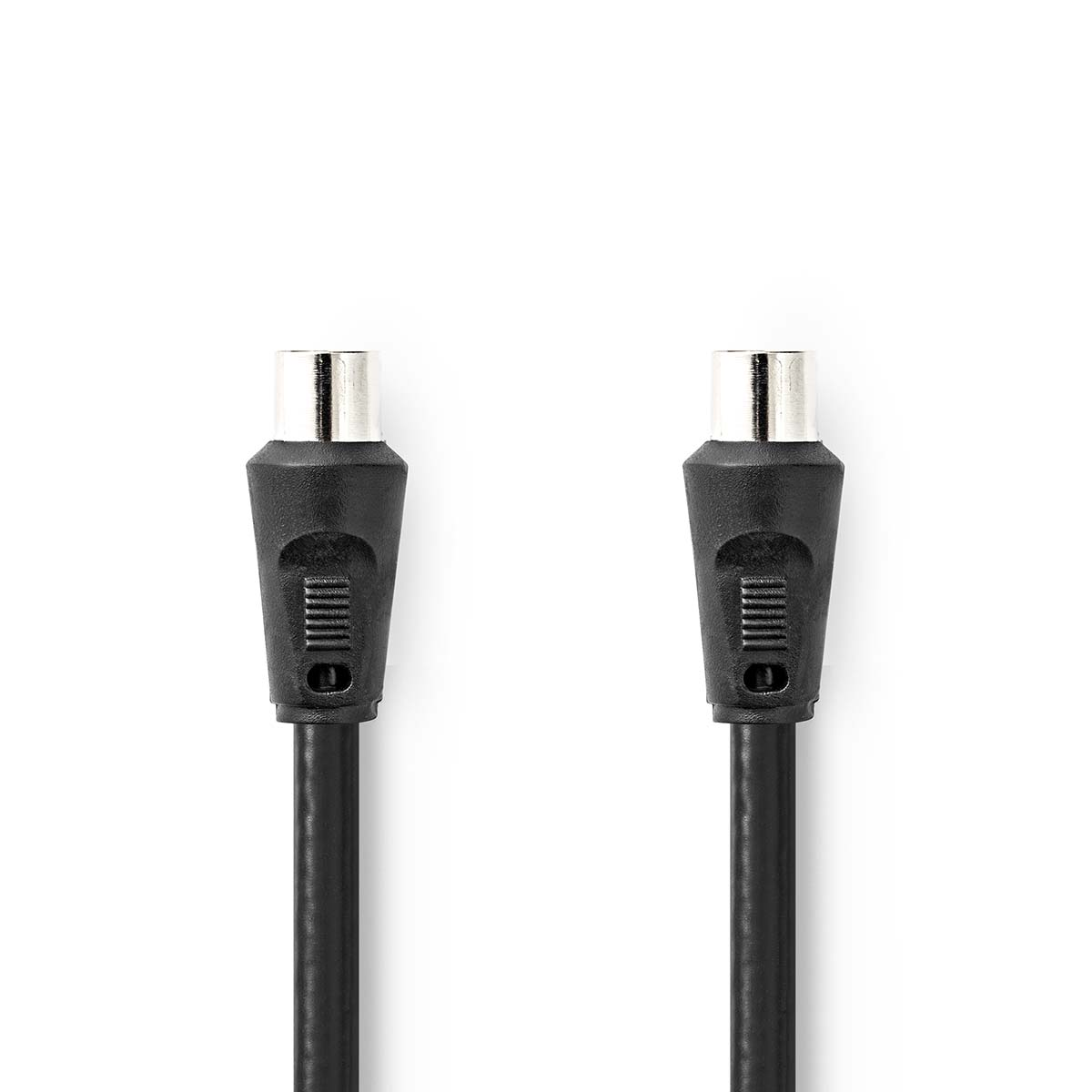 Zwei schwarze Cinch-Kabel nebeneinander. Stecker an beiden Enden, weißer Hintergrund.