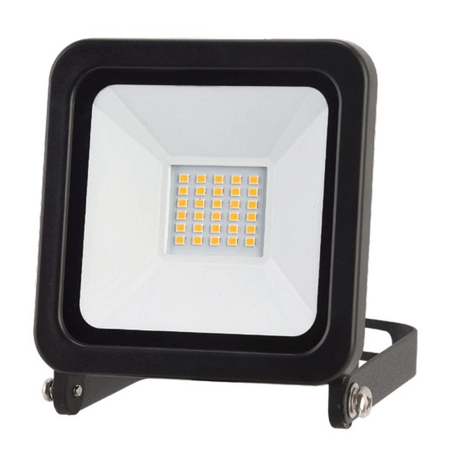 Schwarzer LED-Flutlichtstrahler mit weißem quadratischem Licht auf weißem Hintergrund.