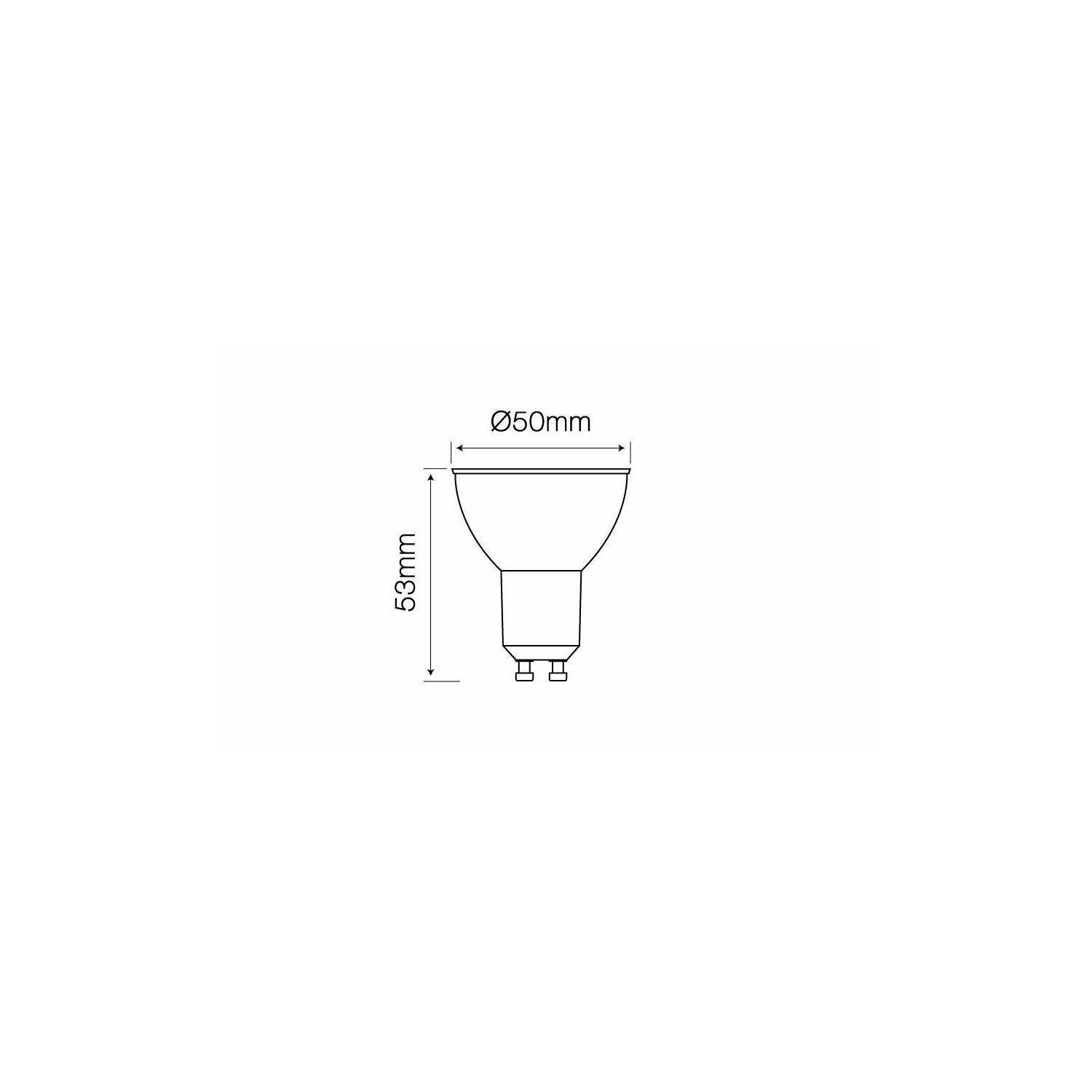 Diagramm einer Glühbirne mit Abmessungen in mm.