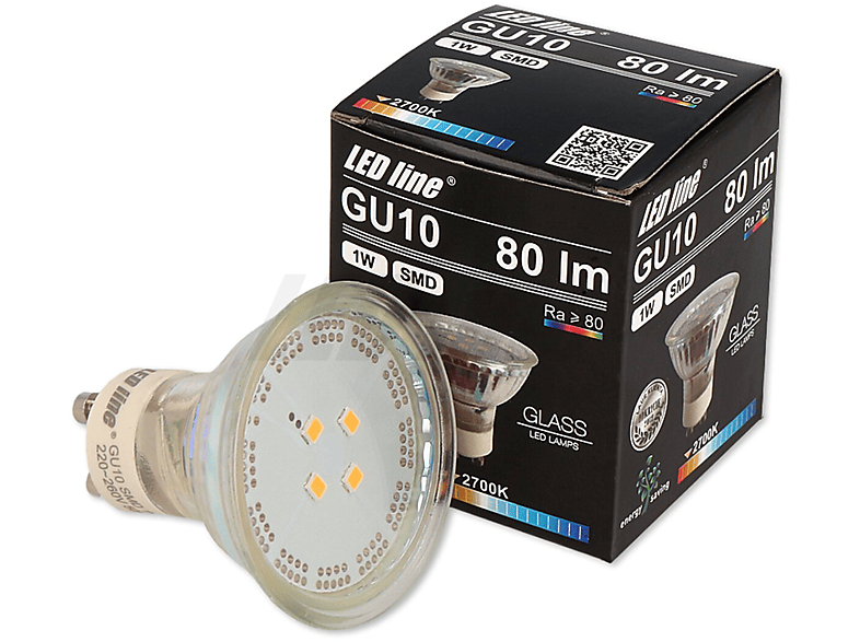 5x LINE 120° SMD LED GU10 80 Lumen 1W LED Leuchtmittel Kaltweiß