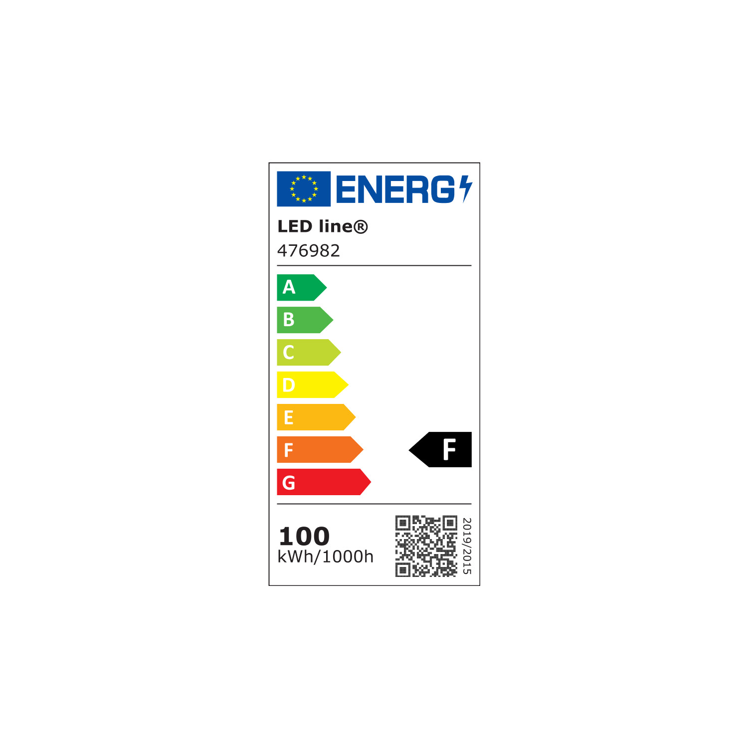 Energielabel mit dem Wort ENERG und der Energieeffizienzklasse F.