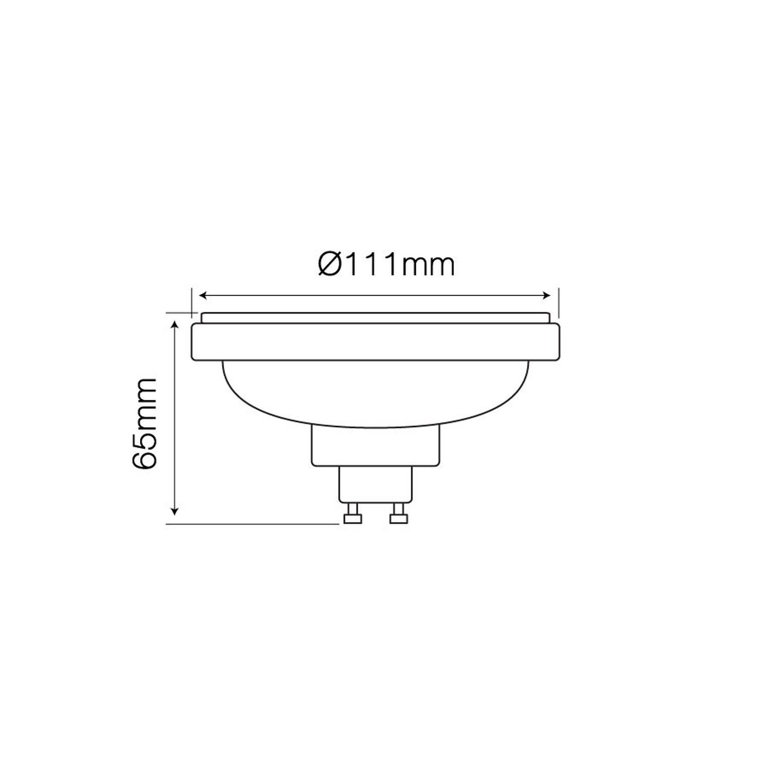 Diagramm mit den Abmessungen einer Leuchte, Ø111mm und 65mm.