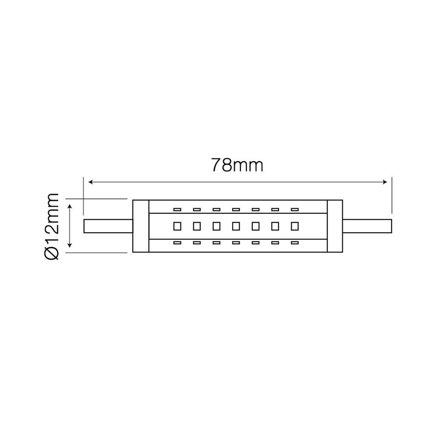 Ein rechteckiges Diagramm mit Abmessungen, das eine Lichtkomponente zeigt.