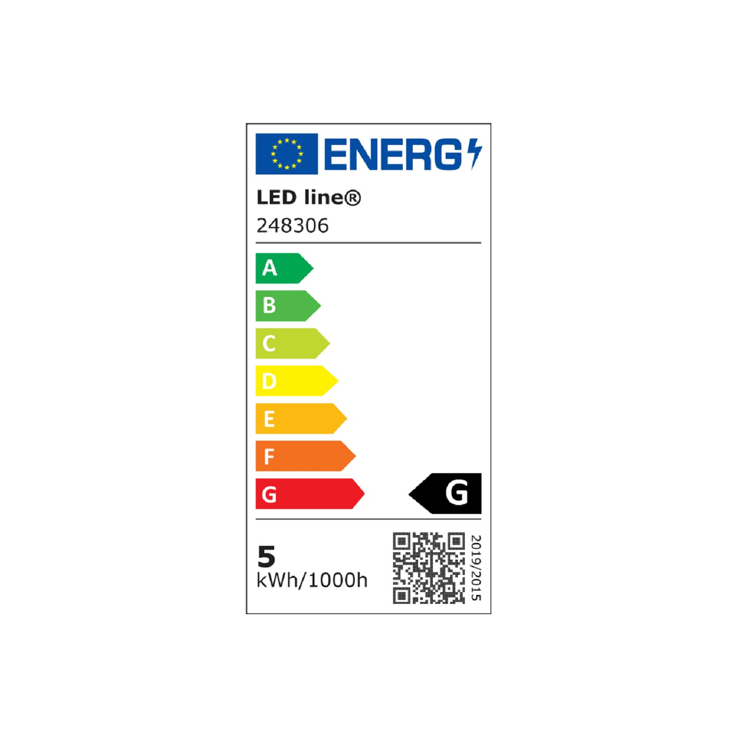 Energielabel mit Bewertung G für Energieeffizienz.