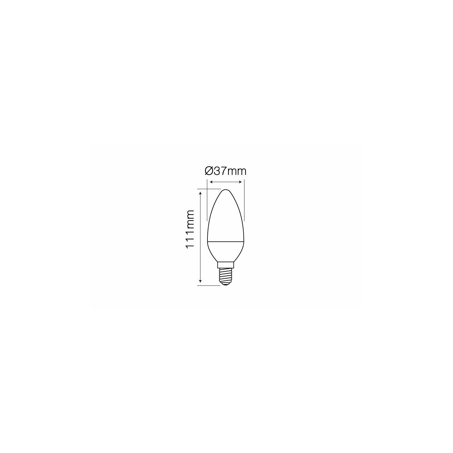 Weißer Hintergrund mit einem Diagramm einer Glühbirne. Zeigt Abmessungen und die Glühbirnenform.