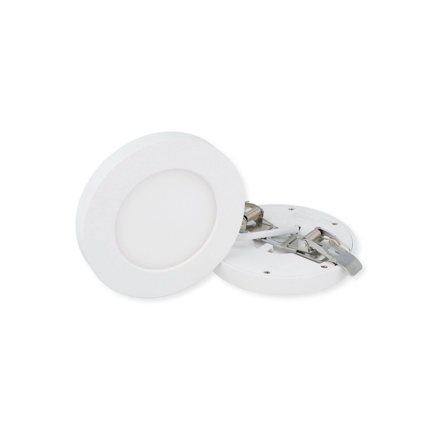 Weißes, rundes Einbau-Deckenlicht mit Clips.
