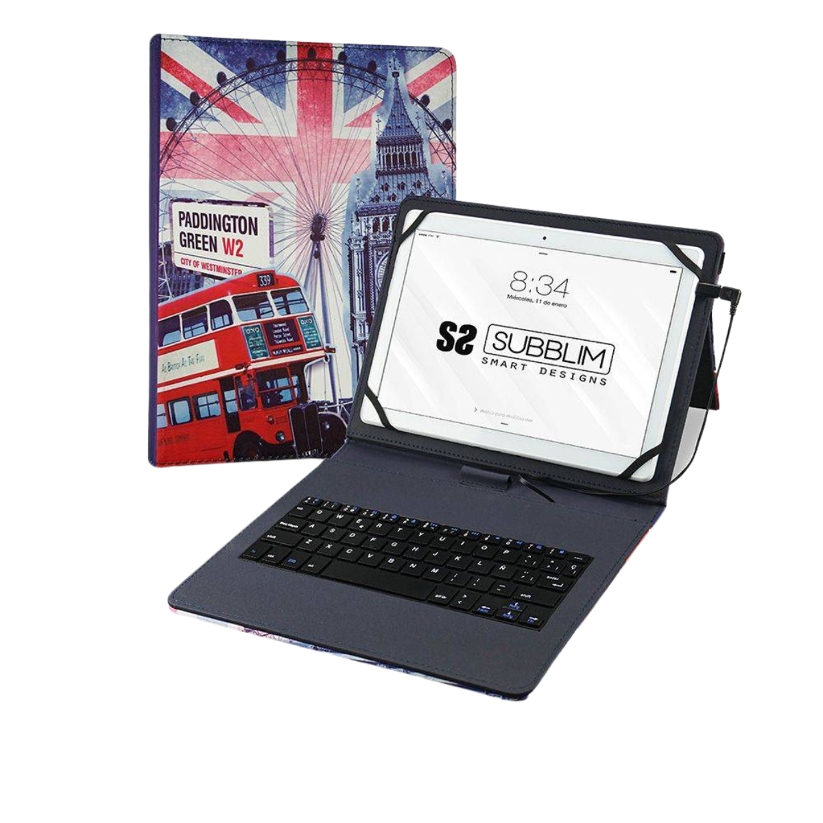 Subblim Funda Con teclado micro usb keytab 101 england para tablet 10.1 español desde 10.1” hasta 11” pulgadas cierre banda sistema resistente silicona estampado apple lenovo samsung huawei sony asus xiaomi 11 10111 subkt1usb050