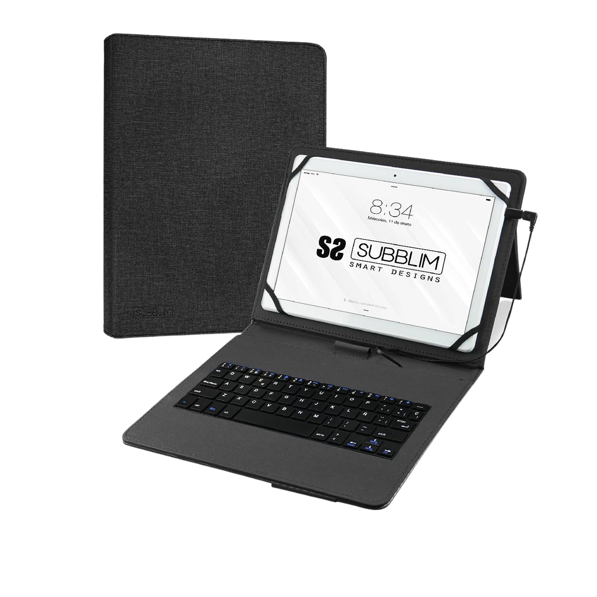 Funda Tablet con Teclado - Micro USB - USB C Pro SUBBLIM, Apple, Lenovo, Samsung, Huawei, Sony, Asus, Xiaomi, Hasta 10,1", Negro