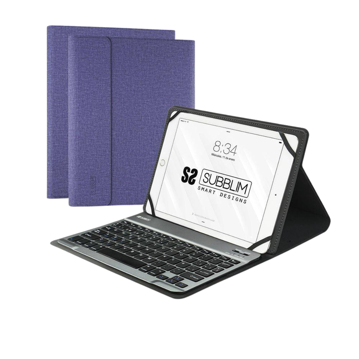 Funda Tablet con Teclado Bluetooth - Pro SUBBLIM, Apple, Lenovo, Samsung, Huawei, Sony, Asus, Xiaomi, Hasta 10,8, Morado