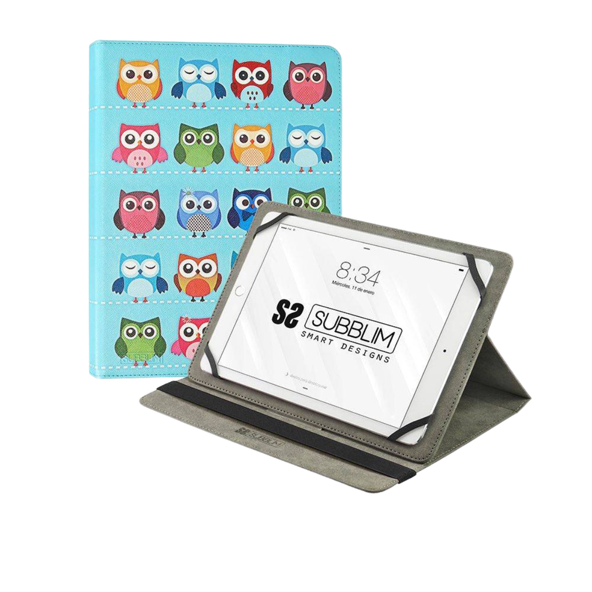 Funda Subblim Para 7 101 universal trendy case owls 10.1 tablets 2286 2565 cm 9 multicolor hasta 256cm subcut4tc003 desde 9.6” 11” pulgadas cierre banda tres sistema