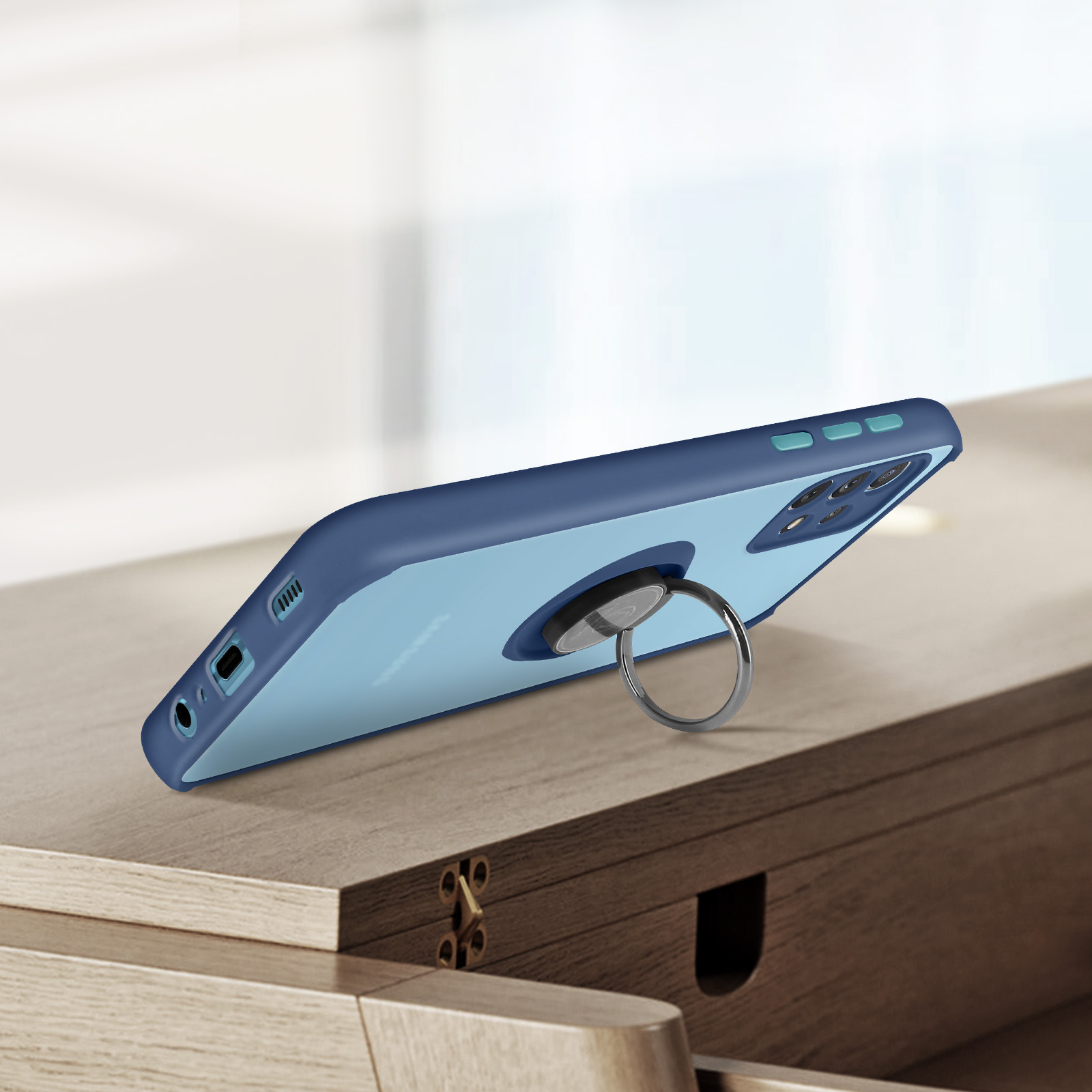 AVIZAR Hoesje Geschikt voor Galaxy A52 / A52s avec Metalen Ringhouder Standfunctie Telefoonhoesje voor Samsung Galaxy A52s Blauw