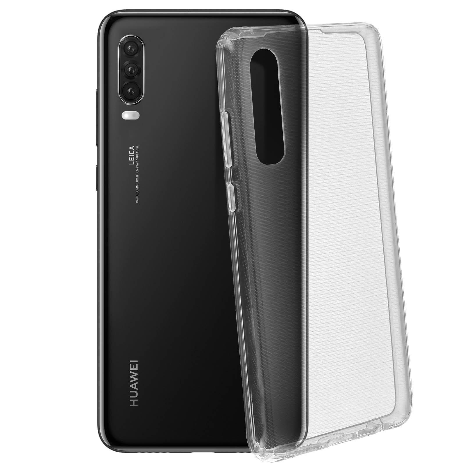 Un telefono nero con una custodia trasparente accanto. Il telefono ha una fotocamera Leica.