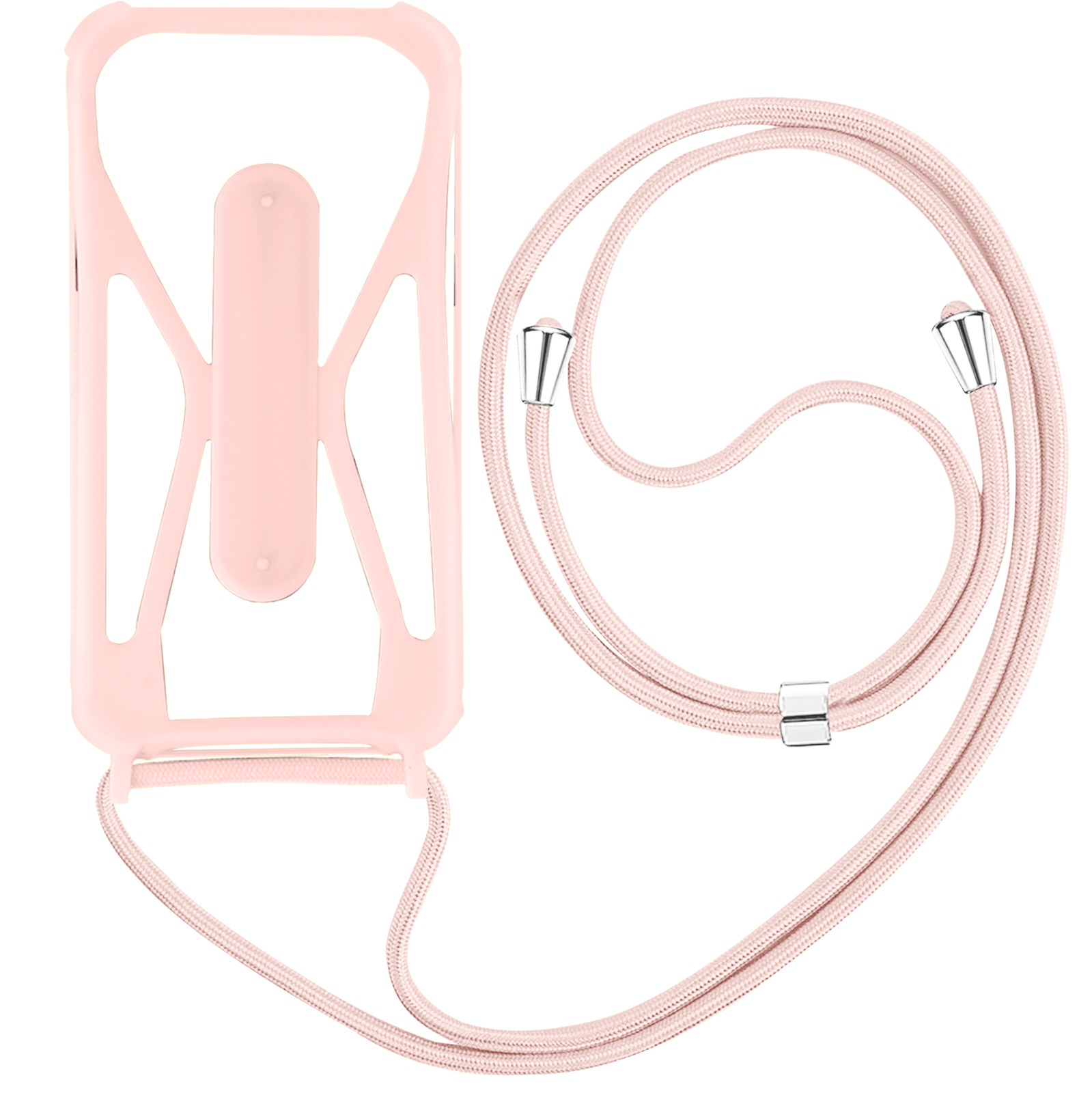 Roze telefoonhoes met koord. Witte achtergrond.