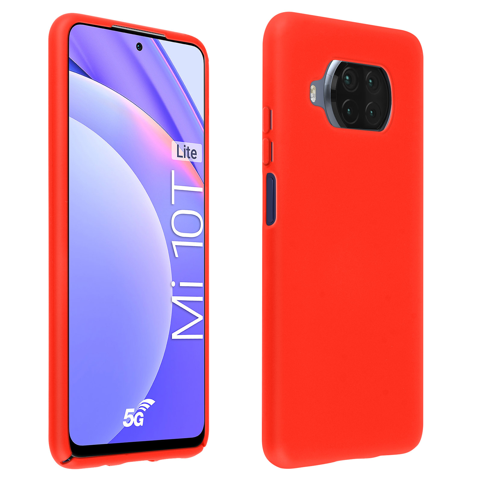 Custodia per telefono rossa, vista anteriore e posteriore. La parte anteriore ha lo schermo del telefono visibile. Il retro ha ritagli per la fotocamera.