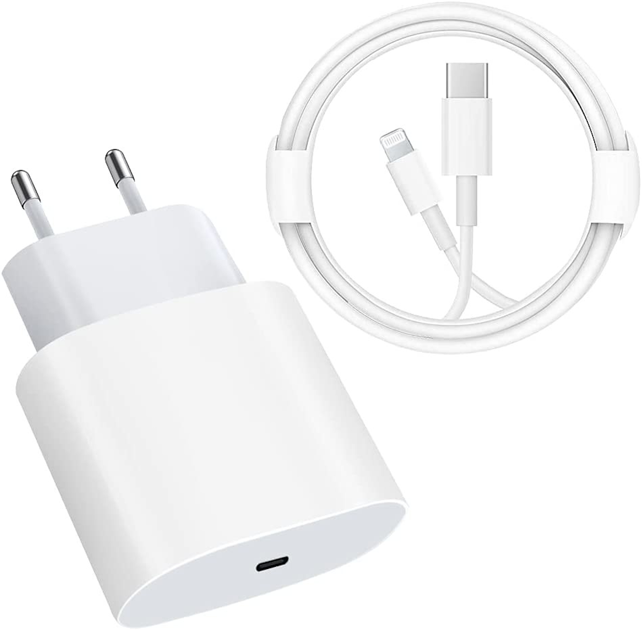 ENGELMANN Power Adapter für Ladegerät Volt, 5 APPLE, Apple Weiß mit iPhone 20W Kabel