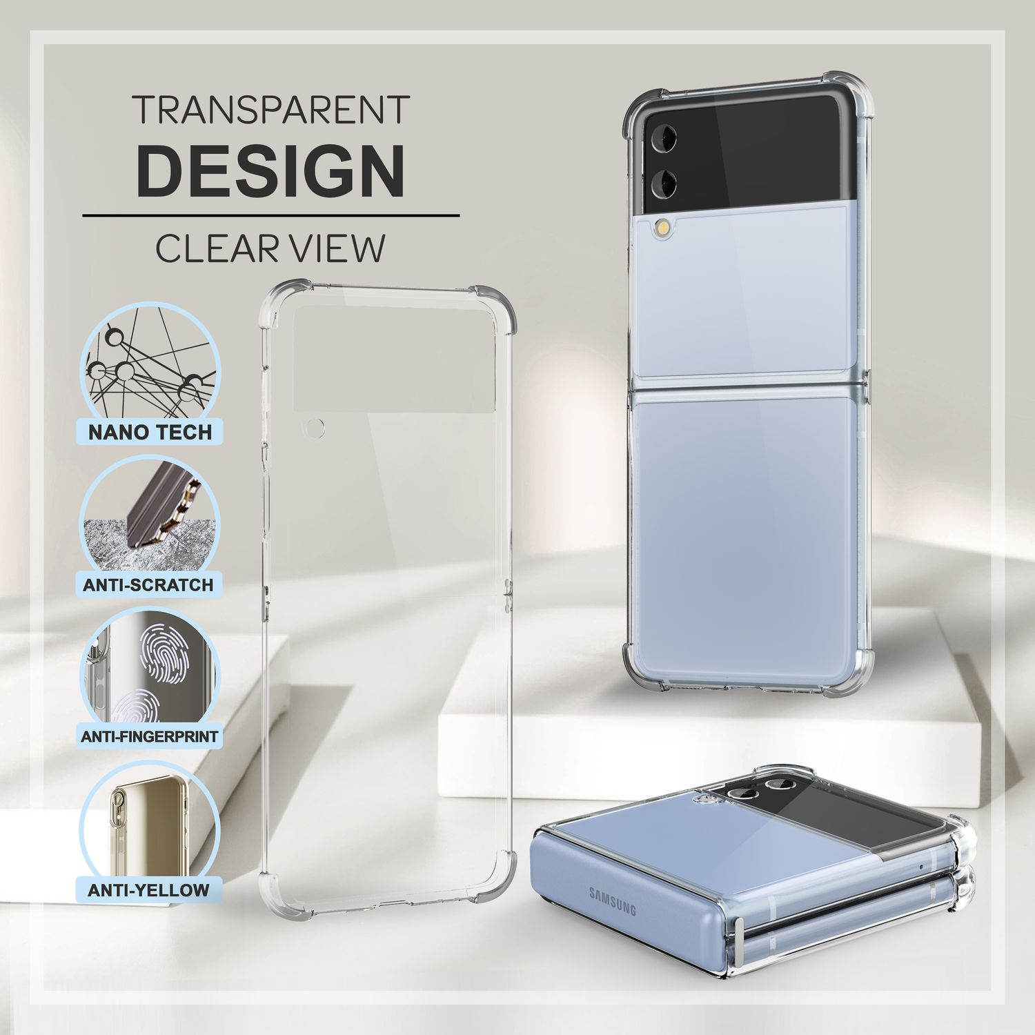 NALIA Klare Transparente Kratzfeste Hülle, Z Backcover, Transparent Flip4, Galaxy Samsung