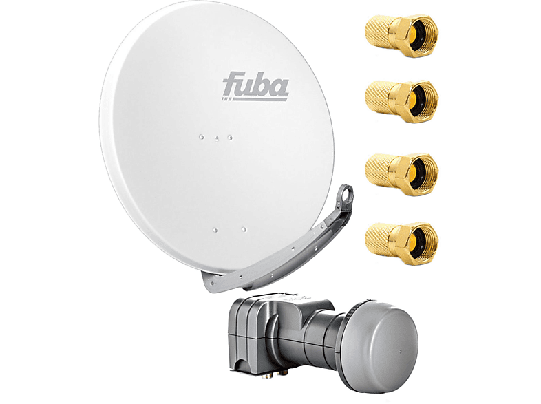 FUBA DAA 850 W Weiß Antenne 85 cm Alu Weiß + DEK 217 Twin LNB + 4 F-Stecker Sat Anlage (85 cm, Twin LNB) | Satellitenanlagen Twin