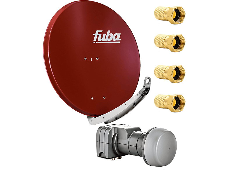 FUBA DAA 850 R Antenne 85 cm Alu Rot + DEK 217 Twin LNB HDTV + 4 F-Stecker Sat Anlage (85 cm, Twin LNB)