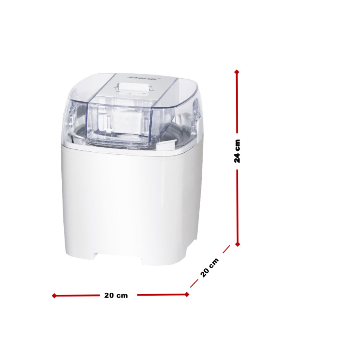Weißer Eisbereiter. Er ist 20 cm breit und 24 cm hoch.