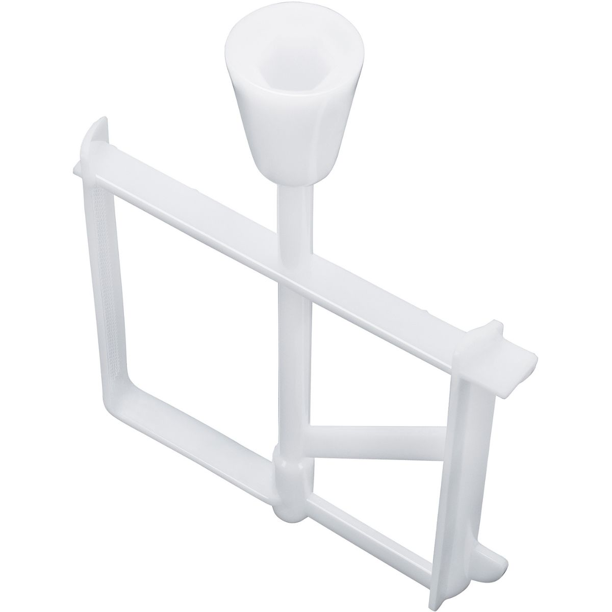 Un accessorio per mixer bianco con una parte superiore a forma di cono e lame angolate.