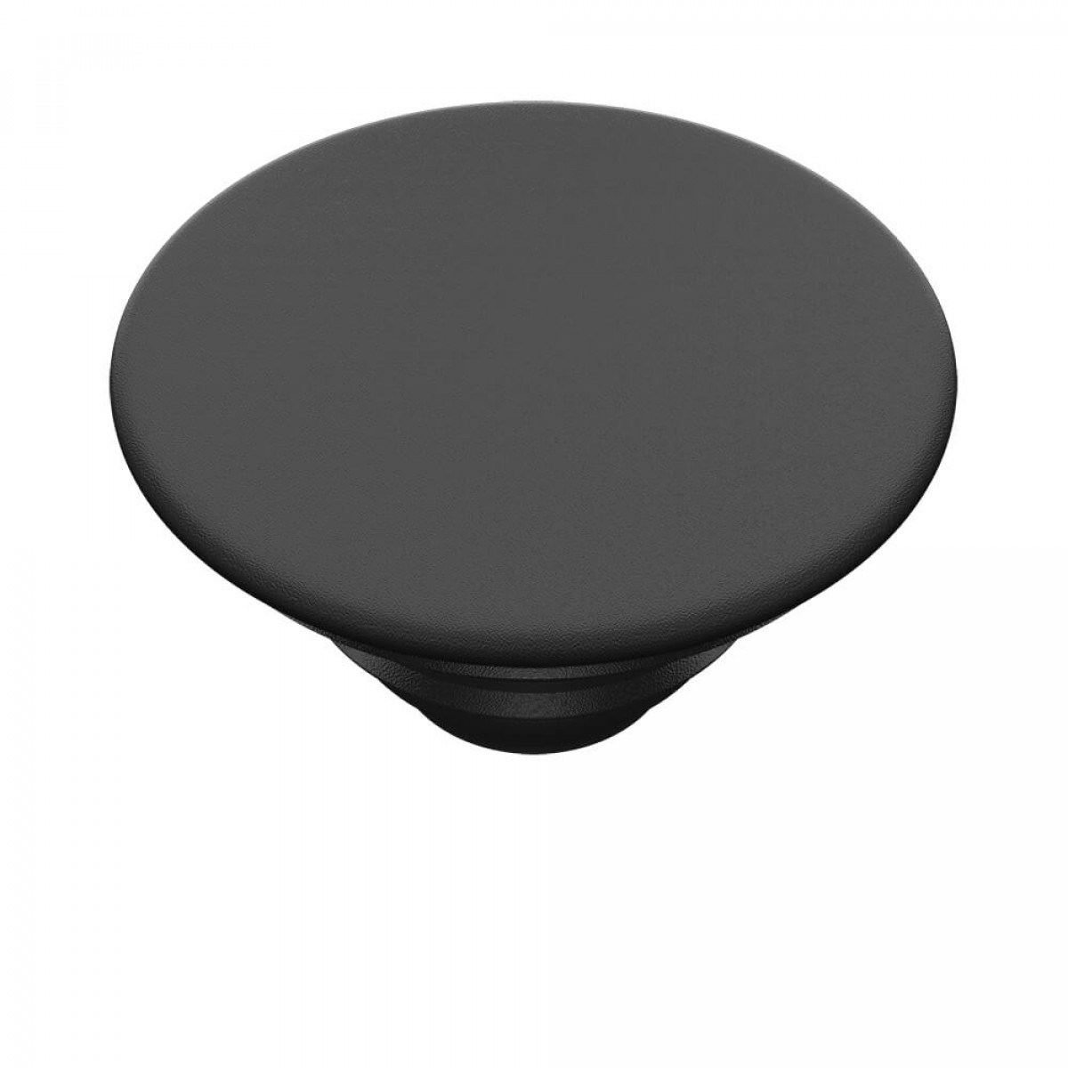 Schwarzer PopSocket auf weißem Hintergrund, Draufsicht, die die kreisförmige Form zeigt.
