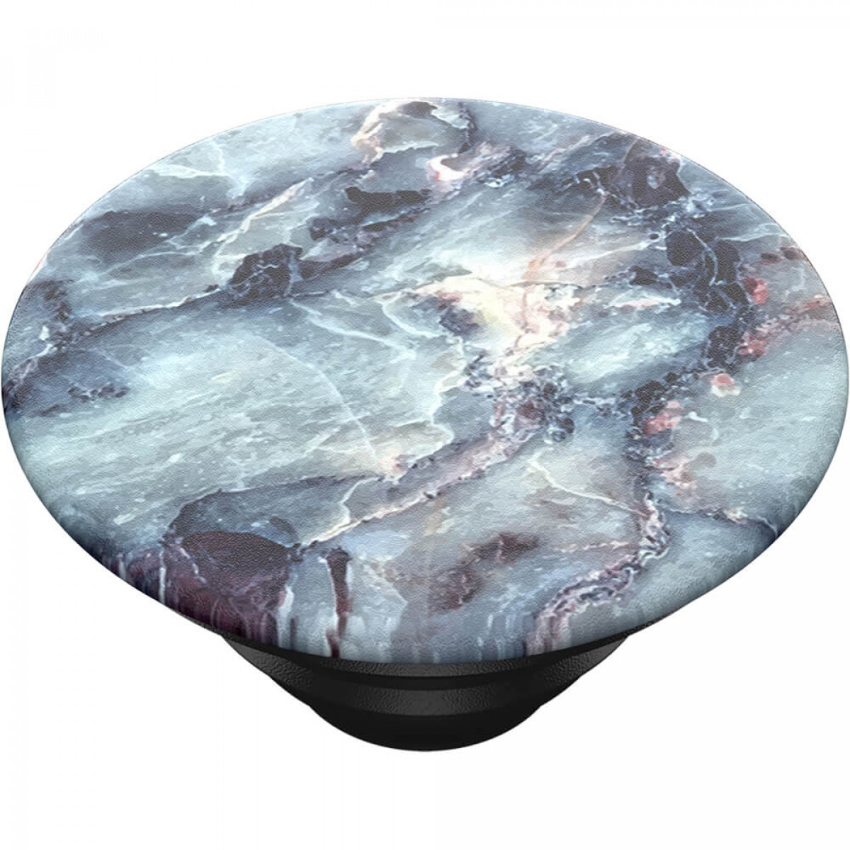 Ein PopSocket mit Marmormuster und schwarzem Sockel.
