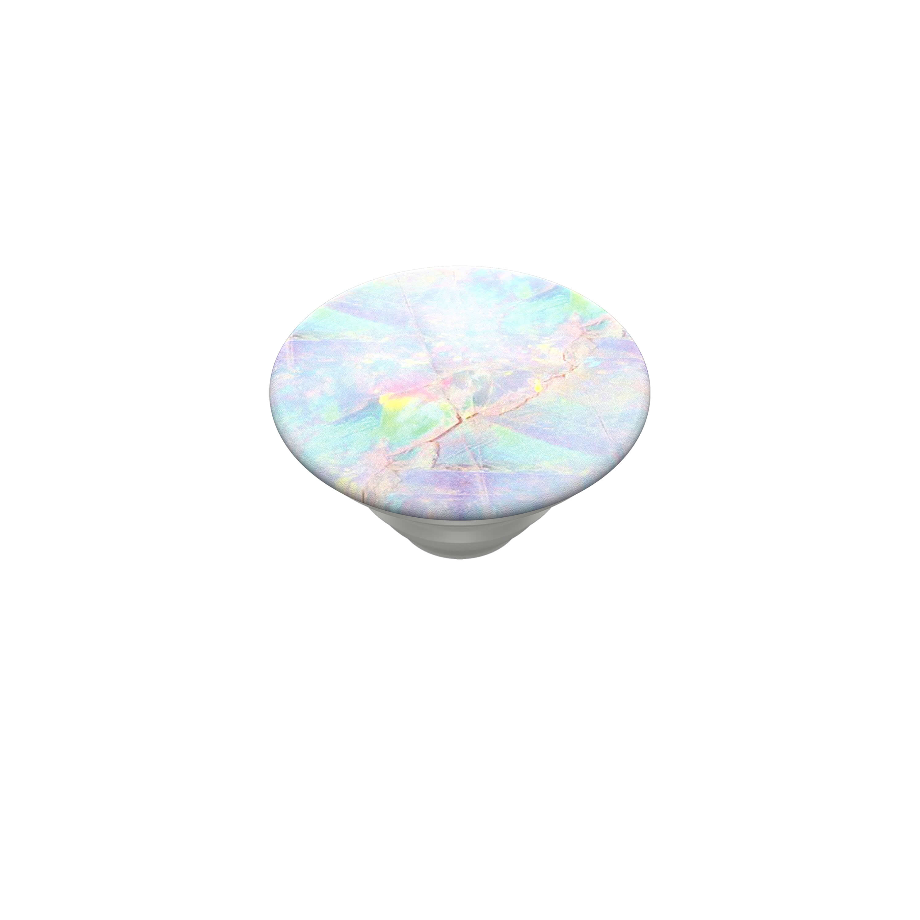 Orbe decorativo con superficie texturizada iridiscente, fondo blanco.