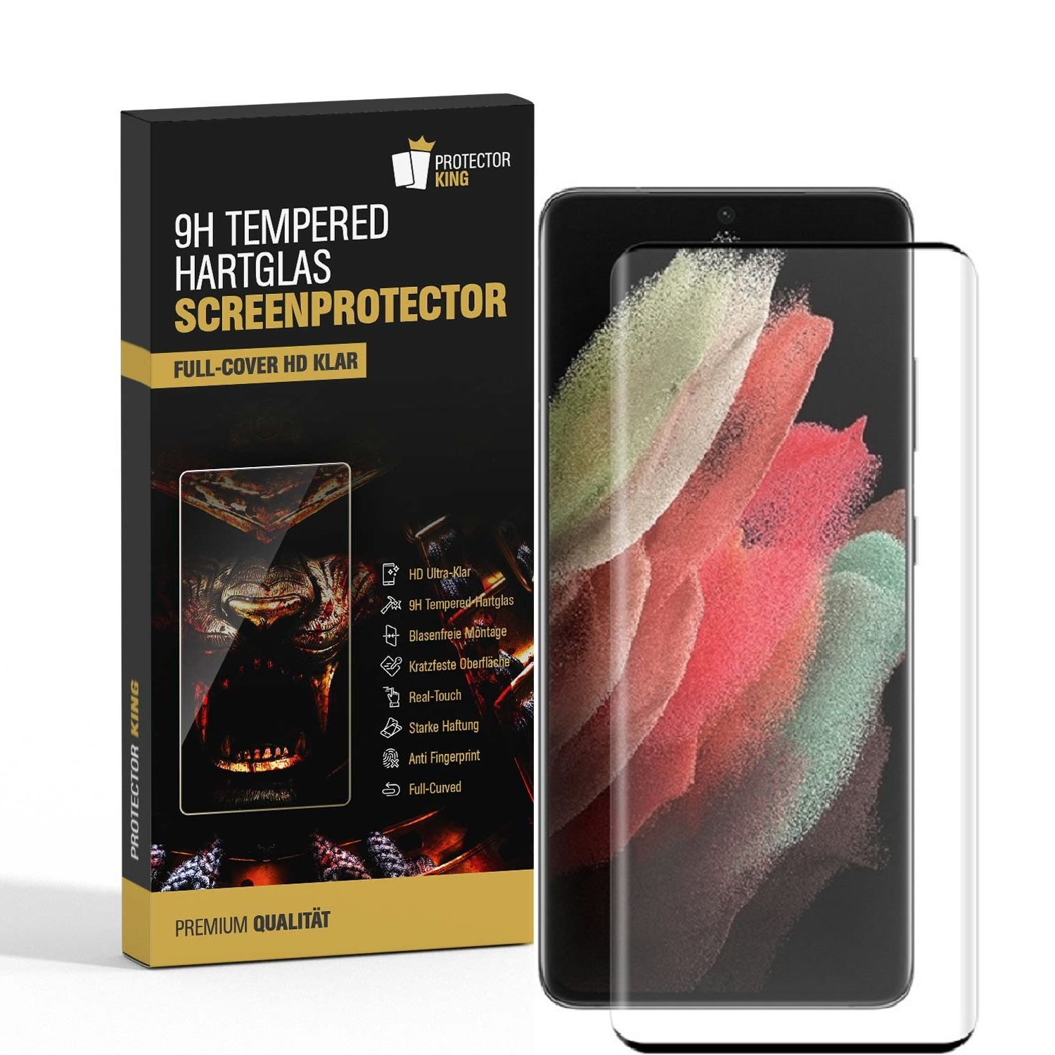 PROTECTORKING 2x FULL CURVED 9H Samsung Galaxy S21 Displayschutzfolie(für Ultra) KLAR HD Hartglas