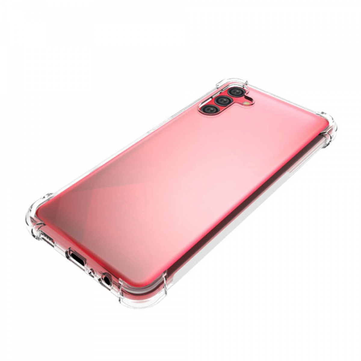 Transparente Handyhülle mit rosa Handy, klarer Rahmen.