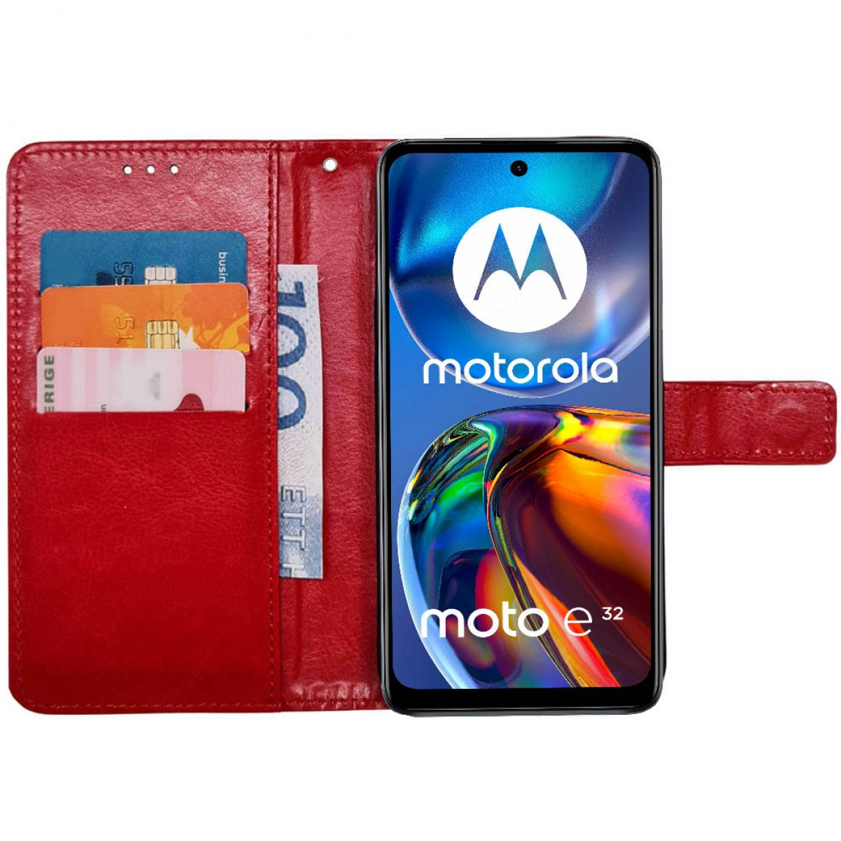 Motorola, E32, Moto Klappbare, Rot Bookcover, CASEONLINE