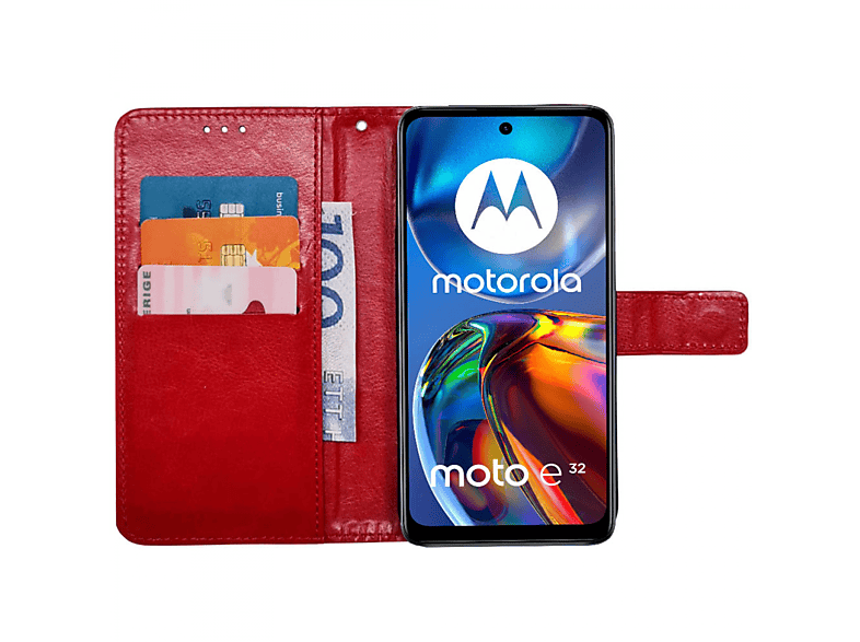 Motorola, E32, Moto Klappbare, Rot Bookcover, CASEONLINE