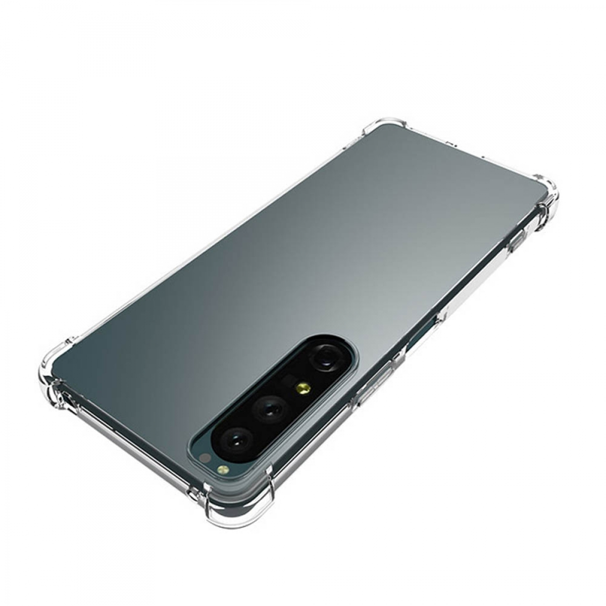 Eine transparente Handyhülle auf einem Telefon. Die Kamera des Telefons ist sichtbar.