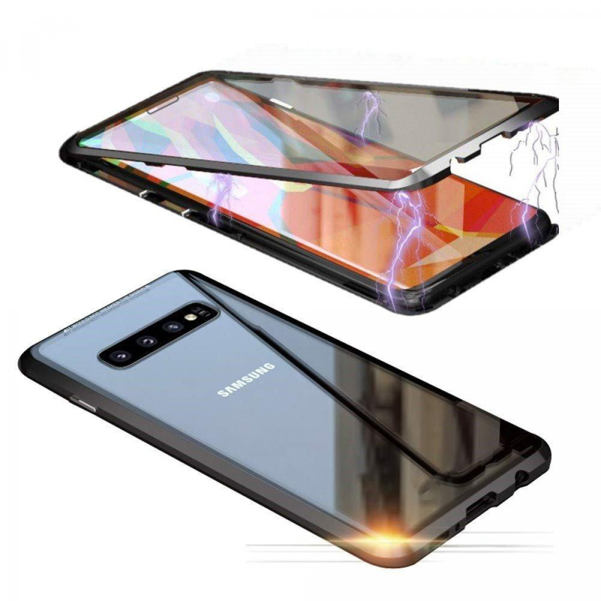 INF Samsung magnetisch schwarzem Plus, S10 Bumper, Galaxy Glas/schwarz, Samsung, Plus Handyhülle S10 Galaxy