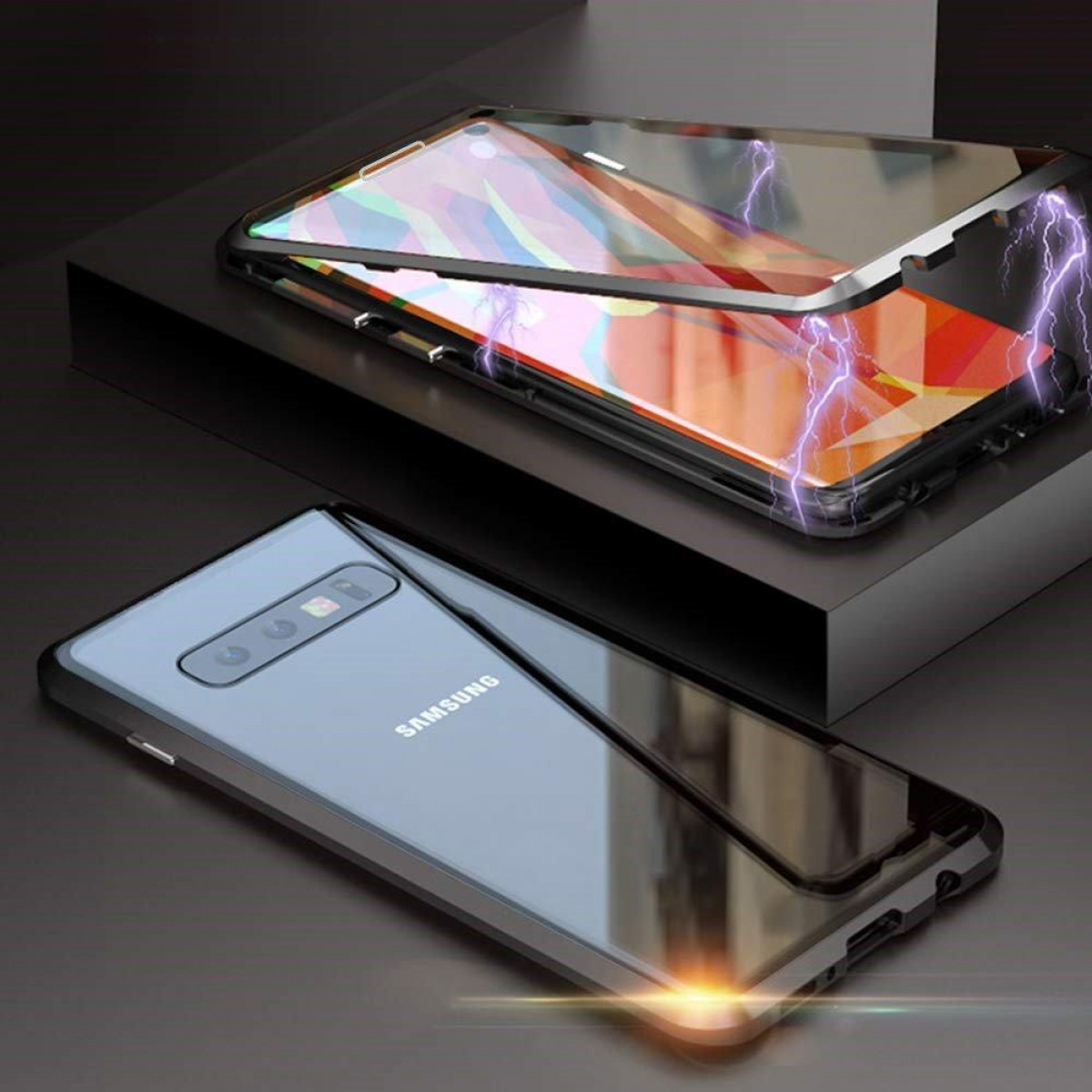 Handyhülle S10 Samsung, Plus INF schwarzem Galaxy S10 Plus, Glas/schwarz, Galaxy Bumper, magnetisch Samsung