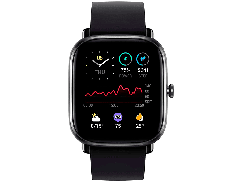 AMAZFIT Xiaomi Smartwatch Mattschwarz + 85 Amazfit Aluminium Midnight Smartwatch 2 40mm 120 Kunststoff mm Fluorelastomerkautschuk, mini + GTS mm, Black