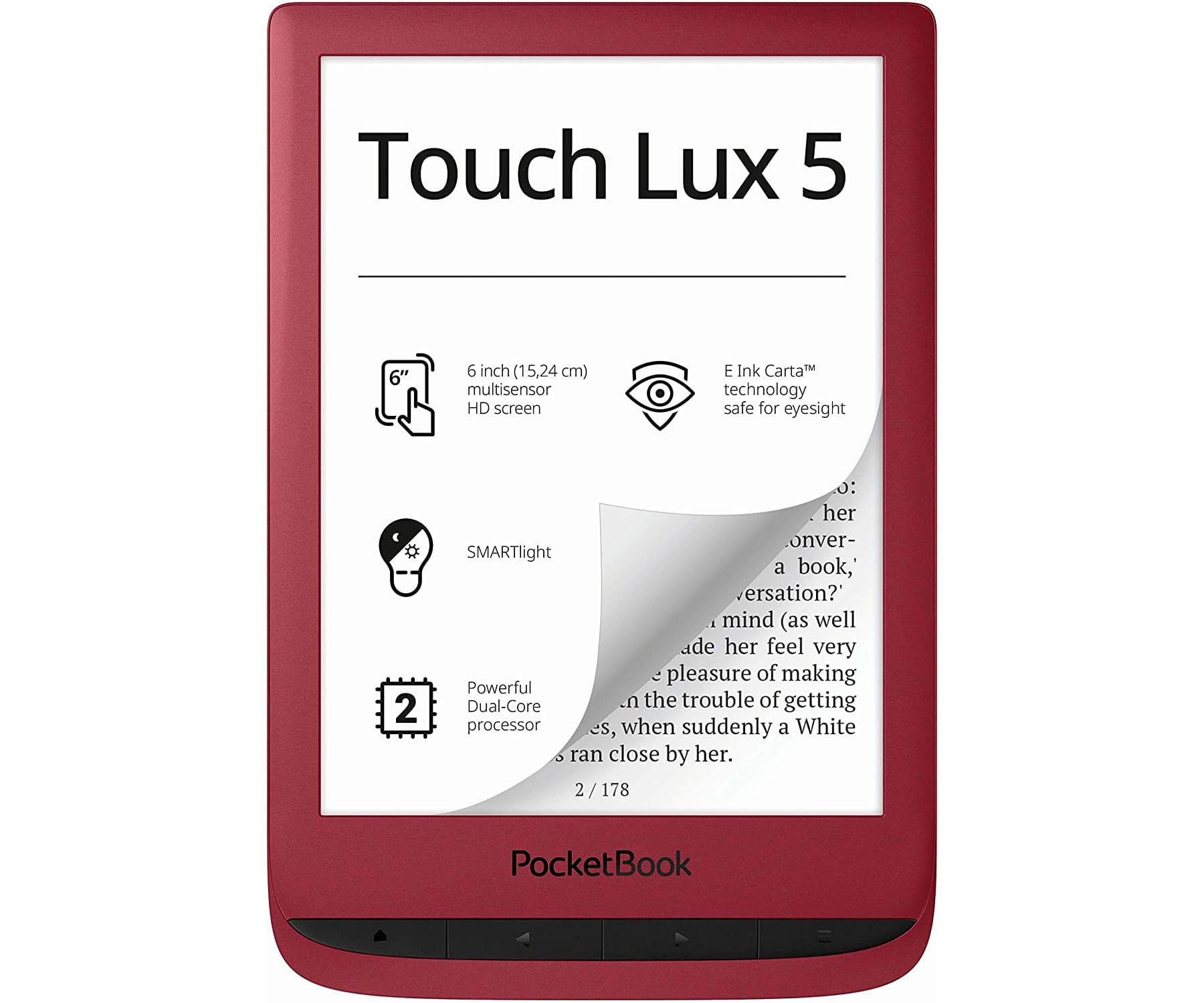 E-book - PB628-P POCKETBOOK, 6 ", 8 GB, 1024x758px, Tinta electrónica, Rojo