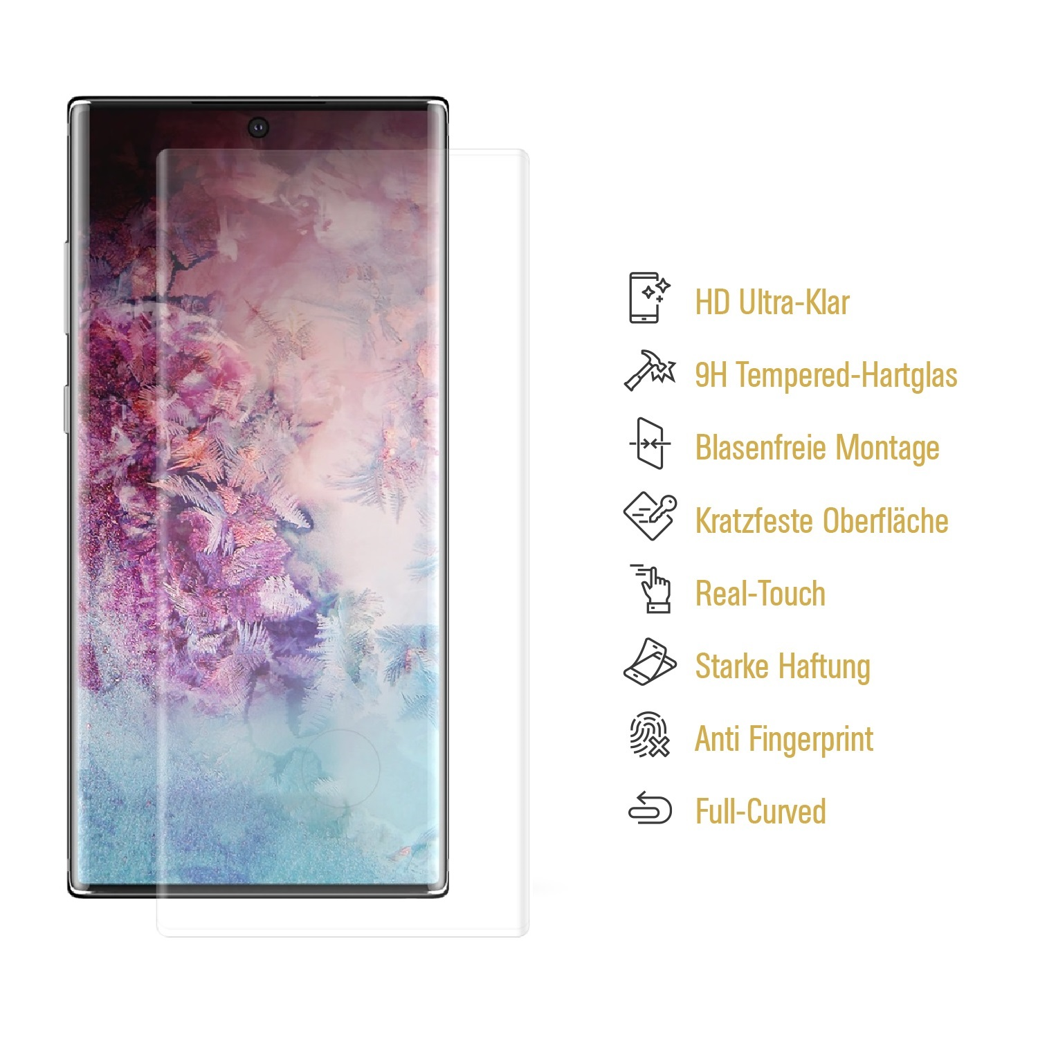 FULL Galaxy Note 10 9H KLAR PROTECTORKING CURVED HD Hartglas Plus) 3x Samsung Displayschutzfolie(für
