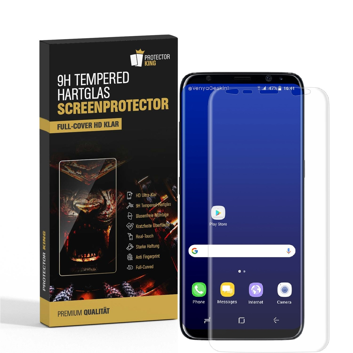 PROTECTORKING 3x 9H Galaxy KLAR Displayschutzfolie(für Plus) Samsung FULL Hartglas HD S8 CURVED