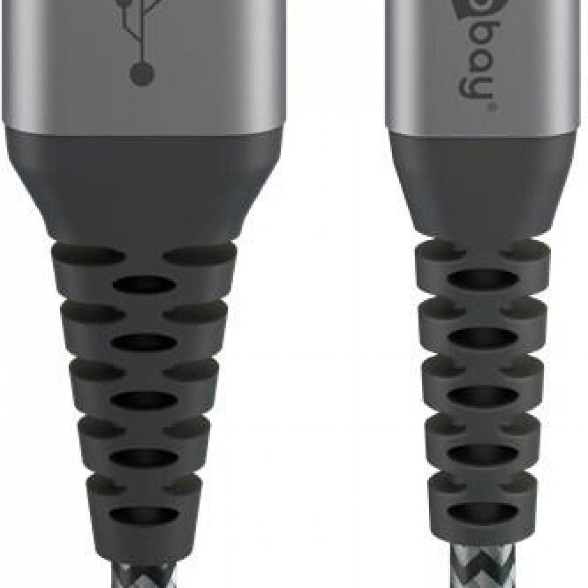 GOOBAY Lightning auf USB-A Textilkabel Textilkabel, 2 USB-C™ m (spacegrau/silber), auf mit Metallsteckern Lightning