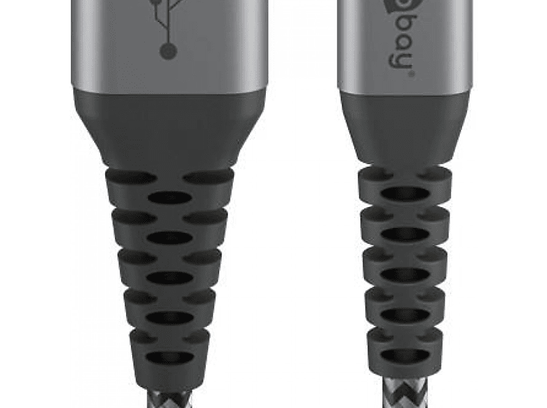 GOOBAY Lightning auf USB-A Textilkabel mit Metallsteckern (spacegrau/silber), USB-C™ auf Lightning Textilkabel, 2 m