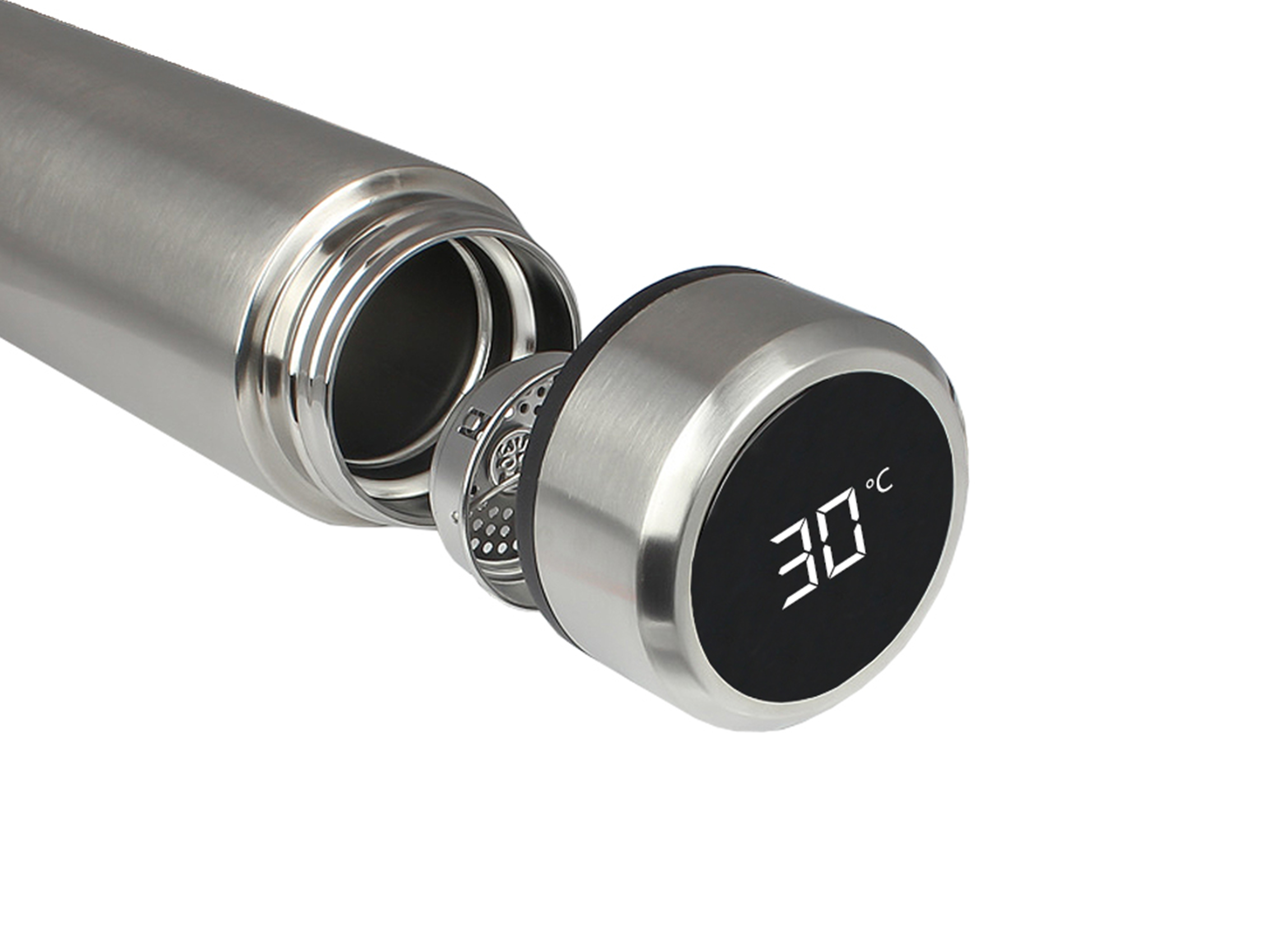 Edelstahl Smart-Wasserflasche mit digitaler Temperaturanzeige.