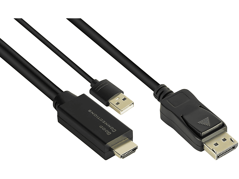 Stecker, schwarz, Stecker HDMI an m GOOD Anschlusskabel + Displayport, USB CONNECTIONS 1m, 2.0b Power 1.2 1