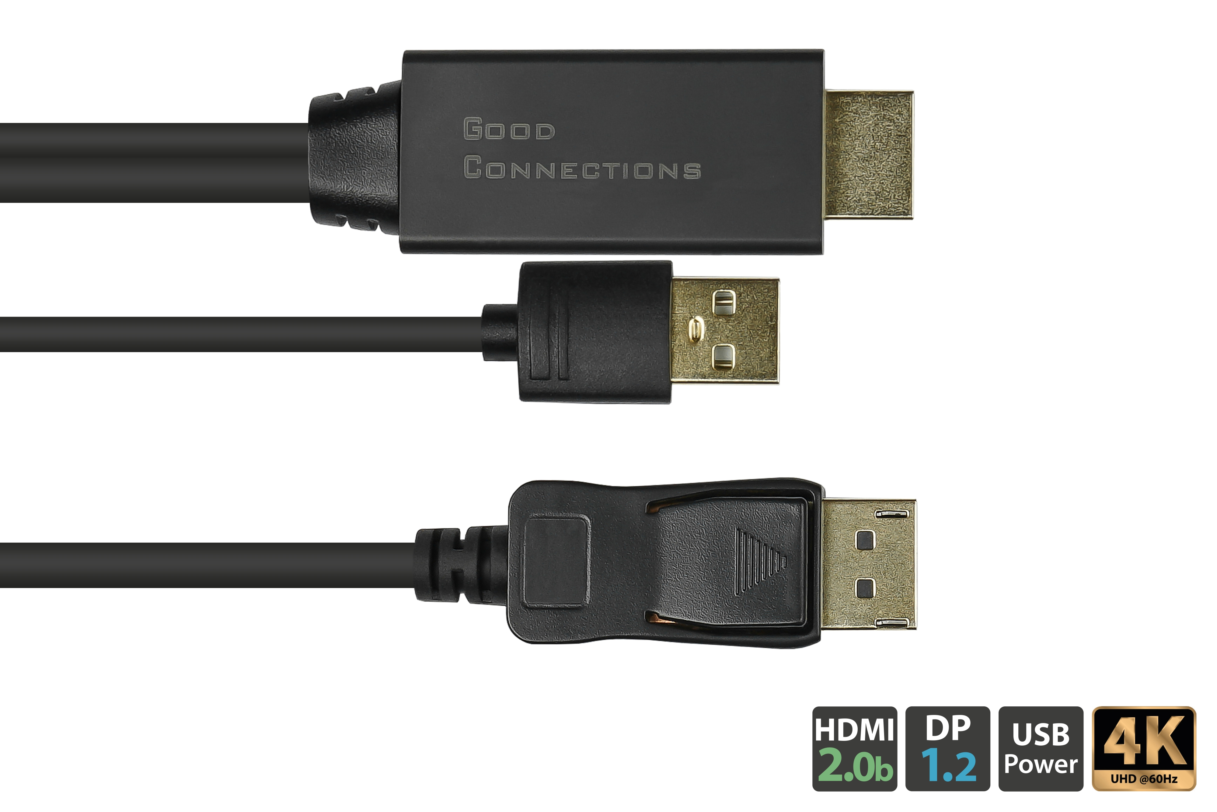 GOOD CONNECTIONS 1.2 Power Anschlusskabel + 2.0b Stecker, Displayport, 1m, schwarz, 1 an HDMI Stecker USB m