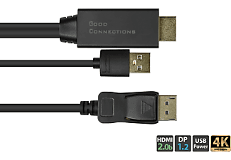 GOOD CONNECTIONS Anschlusskabel HDMI 2.0b Stecker + USB Power an  1.2 Stecker, schwarz, 2m, Displayport, 2 m